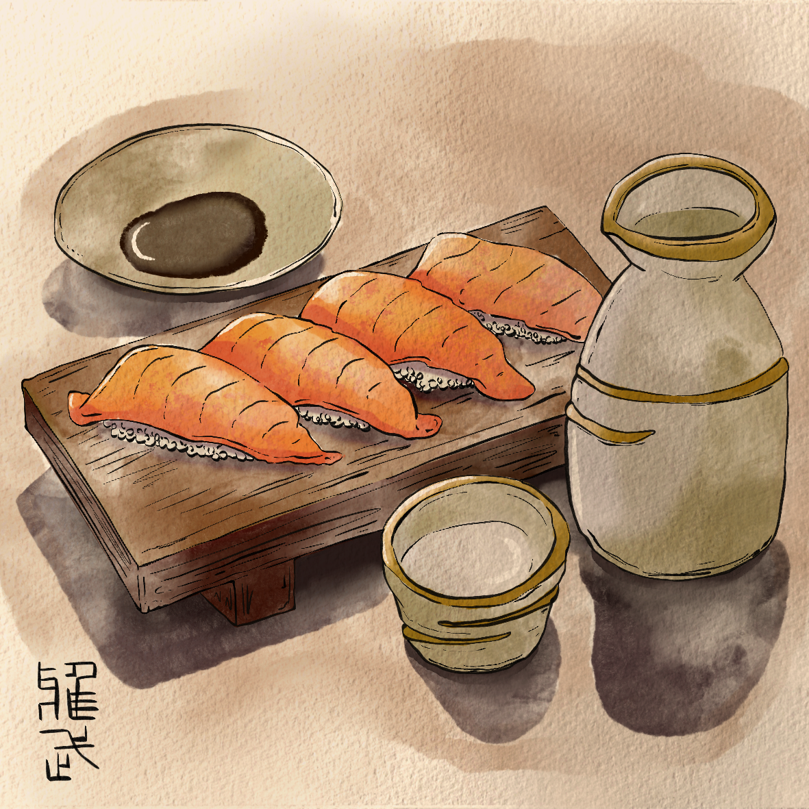 Digital Artwork - Sake and Sashimi